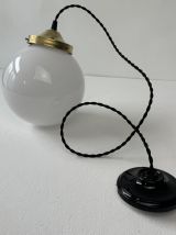 ANCIENNE SUSPENSION RONDE 18 CM EN OPALINE VINTAGE 
