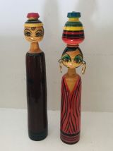 Couple statuettes bois tourné Egypte grand modèle