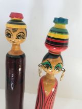 Couple statuettes bois tourné Egypte grand modèle