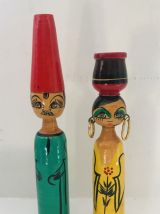 Couple statuettes bois tourné Egypte petit modèle