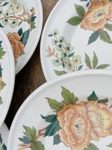 7 assiettes creuses fleurs porcelaine Sologne, années 80