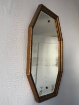 Miroir vintage 1950 octogonal biseauté bois doré - 65 x 44 c