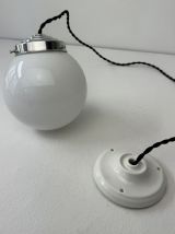 PAIRE D’ANCIENNES SUSPENSIONS OPALINE 13 CM VINTAGE