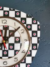 Horloge vintage pendule murale silencieuse Fleurs damier