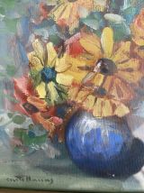 Peinture sur toile fleurs dans un vase.