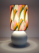 Lampes de chevet vintage pied bois et abat-jour imprimé