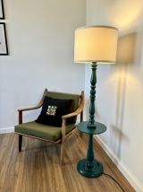 Lampadaire luminaire pied bois torsadé tourné vintage abat j