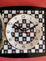 Horloge vintage pendule murale silencieuse Damier noir blanc