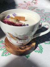 Bougie artisanale fraises des bois ~ tasse vintage oiseaux