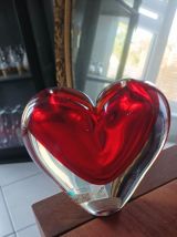Vase coeur rouge vif  Murano authentique signe  Onesto