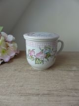 Tasse fleurie avec filtre à thé et couvercle, tisanière en c