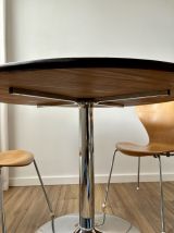 Table à manger vintage bois pied chrome style tulipe