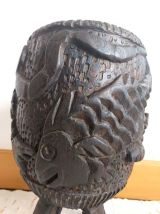 Mortier africain en bois brutaliste 