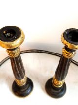 Paire de bougeoirs bois doré vintage 