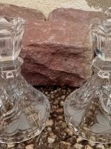 duo de bougeoirs  en verre moulé, vintage