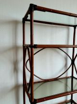 Grande étagère en rotin et verre fumé 1960 