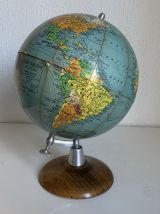 Globe terrestre vintage 1960 Girard et Barrère bois - 29 cm