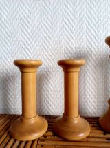 Lot de bougeoirs scandinaves bobine en noyer 