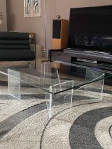 Table basse Roche Bobois. 1980. Plexiglas et verre. 100x100.