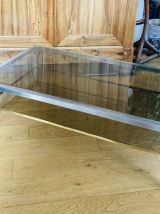 Table basse années 1970 St Willy Rizzo métal brossé &amp; laiton