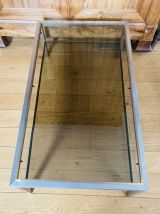 Table basse années 1970 St Willy Rizzo métal brossé &amp; laiton