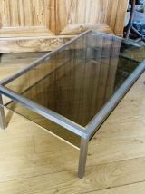 Table basse années 1970 St Willy Rizzo métal brossé &amp; laiton