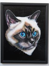 Portrait de chat. Peinture chat birman aux yeux bleus. Repro
