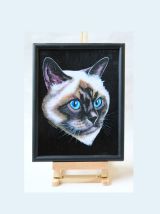 Portrait de chat. Peinture chat birman aux yeux bleus. Repro