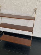 Etagère vintage 1960 métal bois et doré - 70 x 59 cm