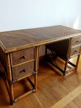Grand bureau rotin et cannage style Maugrion 1970 