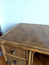 Grand bureau rotin et cannage style Maugrion 1970 