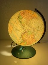 Globe vintage 1960 terrestre verre Perrina laqué vert - 33 c