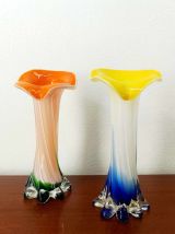 Paire de vases colorés Murano vintage