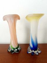 Paire de vases colorés Murano vintage