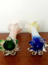Paire de vases colorés Murano vintage