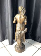 Sculpture Bronze "femme Au Crochet" Eugène Laurent