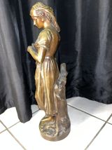 Sculpture Bronze "femme Au Crochet" Eugène Laurent