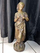 Sculpture Bronze "femme Au Crochet" Eugène Laurent
