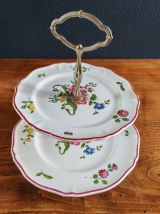Présentoir à Gâteaux Vintage à Deux Étages en Porcelaine