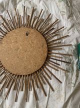 Miroir vintage 1960 soleil rotin osier artisanal - 55 cm