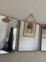 Miroir vintage 1960 triptyque barbier rouge Mirbel Paris  - 