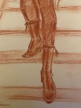 Tableau sanguine portrait féminin « cabaret »