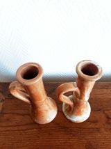 Paire de bougeoirs en grès vintage