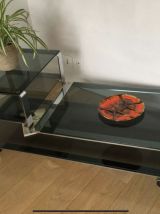 Table basse chrome et verre fumé