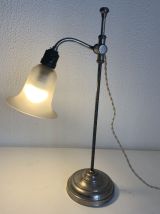 Lampe vintage 1930 Art Déco bureau laiton nickelé verre dépo