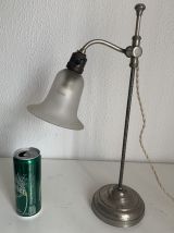 Lampe vintage 1930 Art Déco bureau laiton nickelé verre dépo