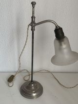 Lampe vintage 1930 Art Déco bureau laiton nickelé verre dépo