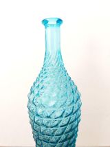 Bouteille diamant en verre d’Empoli bleu 1950