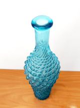 Bouteille diamant en verre d’Empoli bleu 1950