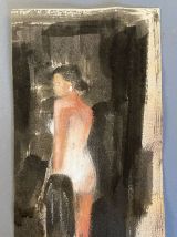 Tableau signé portrait femme à la perle